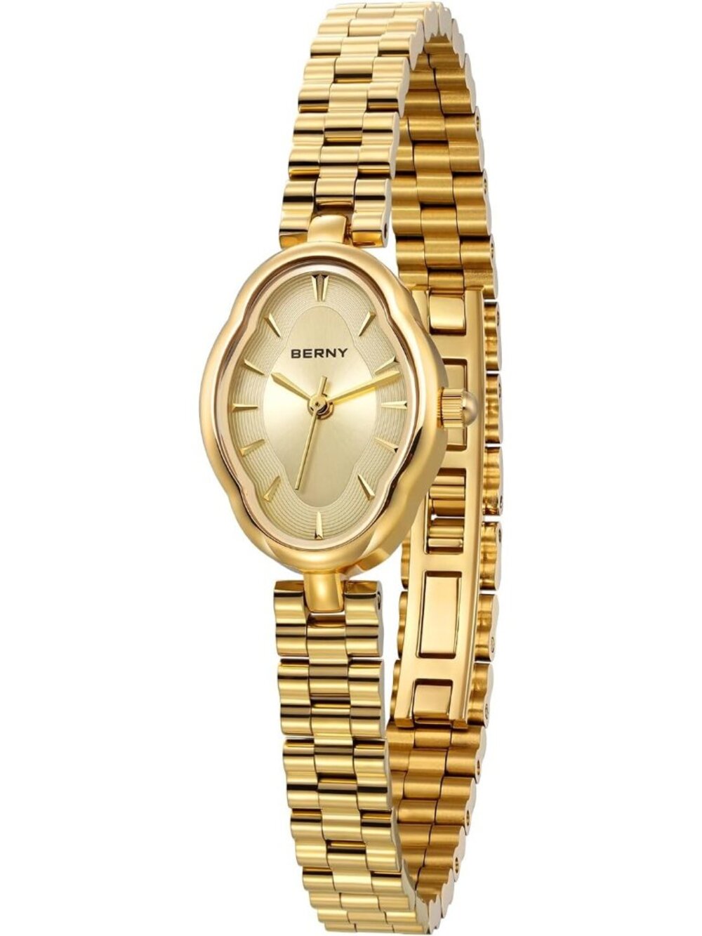 Women’s Gold Dainty Vintage Oval Quartz Japanese Movement Hidden Clasp Watch